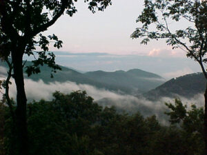 Morning fog in the valleys below the north Georgia mountains